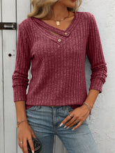 Load image into Gallery viewer, Ribbed V-Neck Long Sleeve T-Shirt