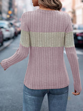 Load image into Gallery viewer, Color Block Round Neck Long Sleeve Top