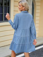 Load image into Gallery viewer, Tiered Button Up Long Sleeve Denim Dress
