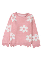 Load image into Gallery viewer, Pearl Trim Flower Round Neck Sweater
