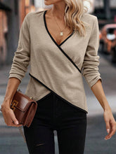 Load image into Gallery viewer, Full Size Crisscross Contrast Trim Long Sleeve T-Shirt