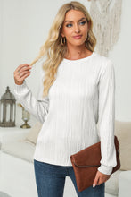 Load image into Gallery viewer, Textured Round Neck Long Sleeve Blouse