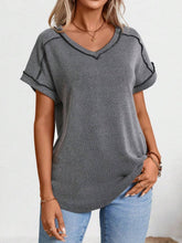 Load image into Gallery viewer, Exposed Seam V-Neck Short Sleeve Top