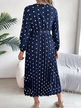 Load image into Gallery viewer, Tied Polka Dot Long Sleeve Midi Dress