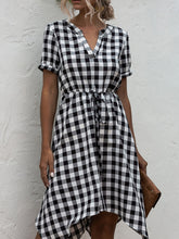 Load image into Gallery viewer, Plaid Notched Short Sleeve Dress