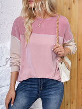 Load image into Gallery viewer, Color Block Round Neck Long Sleeve Sweatshirt
