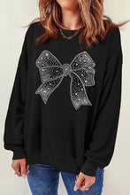 Load image into Gallery viewer, Rhinestone Bow Round Neck Long Sleeve Sweatshirt