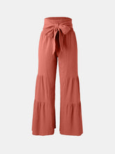 Load image into Gallery viewer, Tied Ruched Wide Leg Pants
