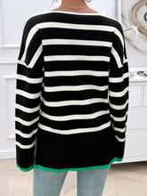 Load image into Gallery viewer, Striped V-Neck Long Sleeve Knit Top