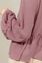 Load image into Gallery viewer, Notched Balloon Sleeve Peplum Blouse