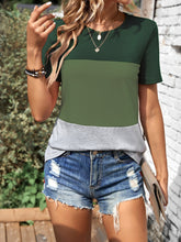 Load image into Gallery viewer, Color Block Round Neck Short Sleeve T-Shirt