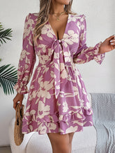 Load image into Gallery viewer, Tied Ruffled Printed Long Sleeve Dress