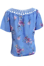 Load image into Gallery viewer, Full Size Printed Tie Neck Short Sleeve Blouse