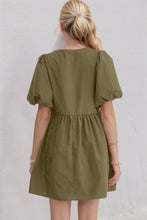 Load image into Gallery viewer, Oh Bow Ruched Puff Sleeve Mini Dress