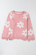 Load image into Gallery viewer, Pearl Trim Flower Round Neck Sweater