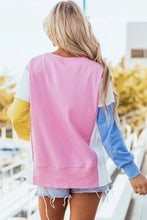 Load image into Gallery viewer, Slit Contrast Round Neck Long Sleeve Sweatshirt