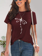 Load image into Gallery viewer, Dragonfly Graphic Round Neck Short Sleeve T-Shirt