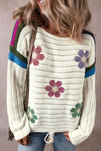 Load image into Gallery viewer, Flower Round Neck Long Sleeve Sweater