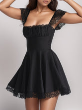 Load image into Gallery viewer, Lace Detail Square Neck Cap Sleeve Mini Dress