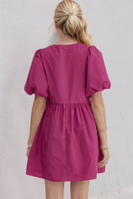 Load image into Gallery viewer, Oh Bow Ruched Puff Sleeve Mini Dress