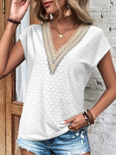 Load image into Gallery viewer, Eyelet V-Neck Cap Sleeve Blouse