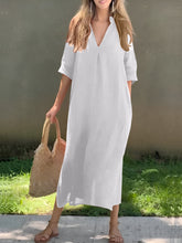 Load image into Gallery viewer, Full Size Notched Half Sleeve Midi Dress