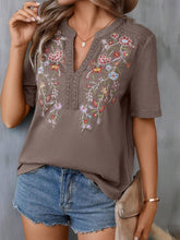 Load image into Gallery viewer, Embroidered Notched Short Sleeve T-Shirt