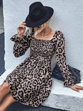 Load image into Gallery viewer, Leopard Smocked Flounce Sleeve Mini Dress