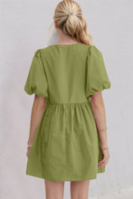 Load image into Gallery viewer, Oh Bow Ruched Puff Sleeve Mini Dress