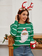 Load image into Gallery viewer, Sequin Santa Striped Round Neck Long Sleeve Sweater