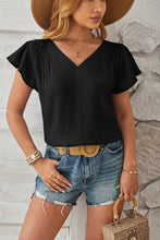 Load image into Gallery viewer, Ruched V-Neck Flounce Sleeve Blouse