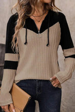 Load image into Gallery viewer, Drawstring Quarter Zip Contrast Long Sleeve Hoodie