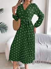 Load image into Gallery viewer, Tied Polka Dot Long Sleeve Midi Dress