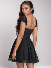 Load image into Gallery viewer, Lace Detail Square Neck Cap Sleeve Mini Dress