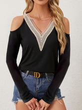 Load image into Gallery viewer, V-Neck Cold Shoulder Long Sleeve T-Shirt