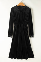Load image into Gallery viewer, Ruffle Hem Slit V-Neck Long Sleeve Dress