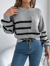 Load image into Gallery viewer, Striped Round Neck Long Sleeve Sweater