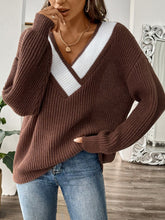 Load image into Gallery viewer, Contrast Dropped Shoulder Long Sleeve Sweater