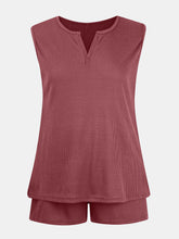 Load image into Gallery viewer, Full Size Waffle-Knit Notched Top and Shorts Set
