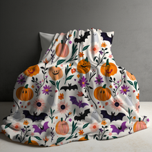 Load image into Gallery viewer, Blanket - Halloween - White Pumpkin Bat - PREORDER 7/29-8/1