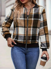 Load image into Gallery viewer, Plus Size Plaid Baseball Collar Zip Up Jacket