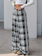 Load image into Gallery viewer, Perfee Drawstring Plaid Wide Leg Pants
