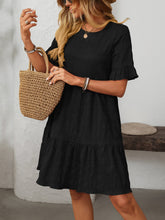 Load image into Gallery viewer, Mandy Ruffled Ruched Round Neck Half Sleeve Dress