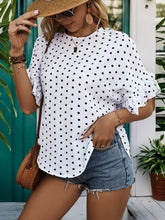 Load image into Gallery viewer, Slit Polka Dot Round Neck Half Sleeve Blouse