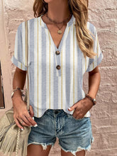 Load image into Gallery viewer, Full Size Printed Notched Short Sleeve Blouse