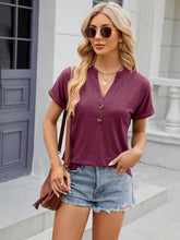Load image into Gallery viewer, Decorative Button Notched Short Sleeve T-Shirt