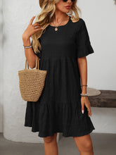 Load image into Gallery viewer, Mandy Ruffled Ruched Round Neck Half Sleeve Dress
