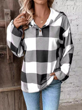 Load image into Gallery viewer, Plaid Dropped Shoulder Long Sleeve Hoodie