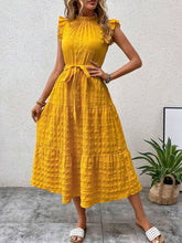 Load image into Gallery viewer, Tied Ruffled Cap Sleeve Midi Dress