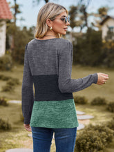 Load image into Gallery viewer, Color Block Square Neck Long Sleeve T-Shirt